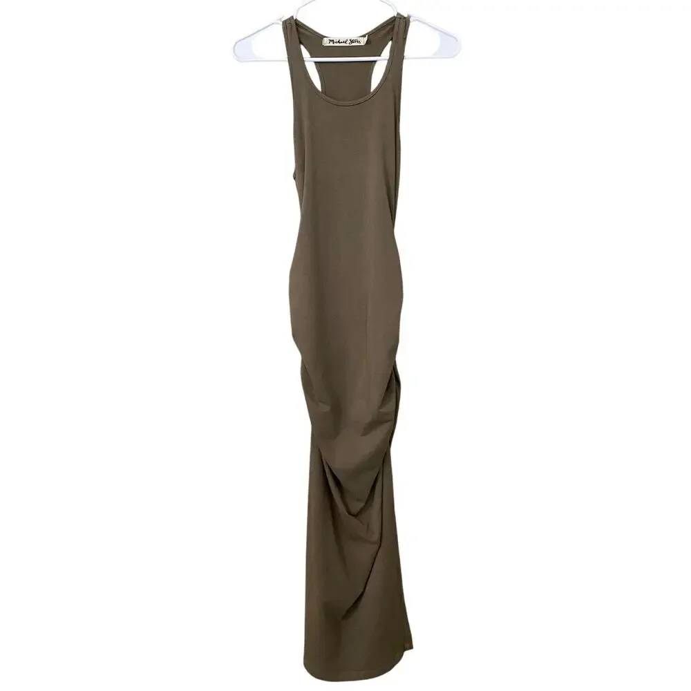 Michael Stars Racerback Midi Dress Medium Olive Green Jersey Tank Dress Neutral - Picture 3 of 10